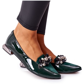 Baleriny Damskie Laura Messi Skórzane Zielone 2157