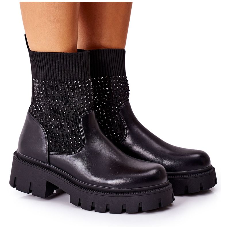 Workery Z Elastycznej Tkaniny Z Cyrkoniami Czarne Xoxo