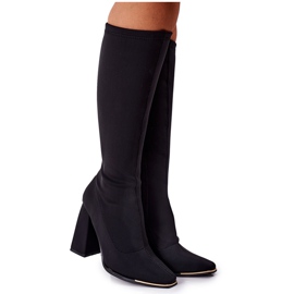 Kozaki Na Słupku Z Elastycznej Tkaniny Czarne Effect Wow