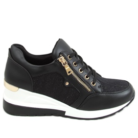 Sneakersy na koturnie czarne Y9521 Black Gold złoty