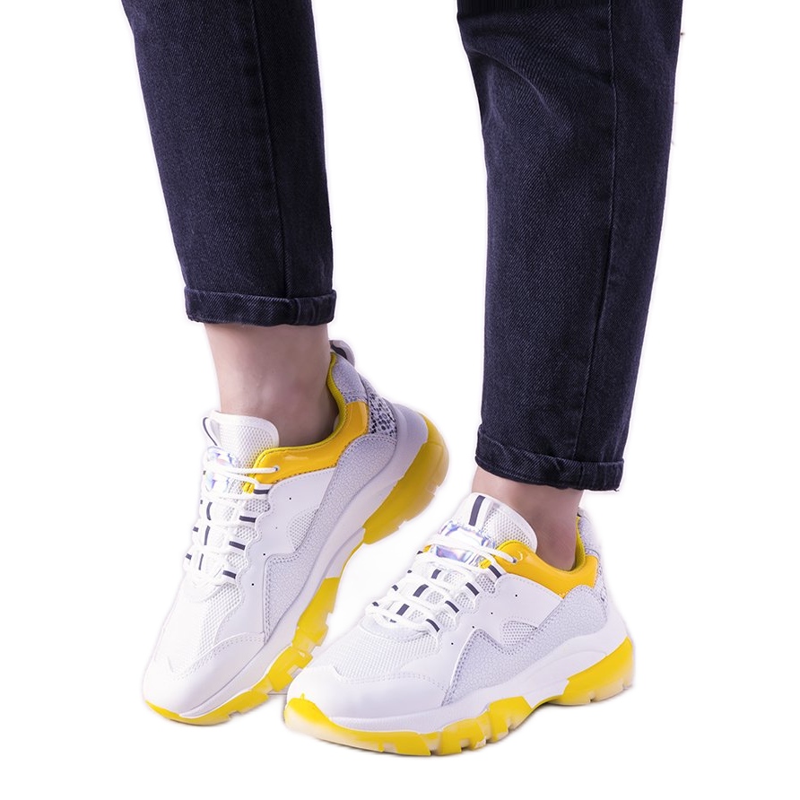 Biało żółte sneakersy z podeszwą ombre Laugh białe