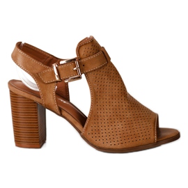 Renda Zabudowane Sandałki Z Eko Skóry brązowe