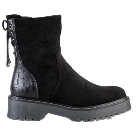 J. Star Zamszowe Workery Z Wiązaniem czarne