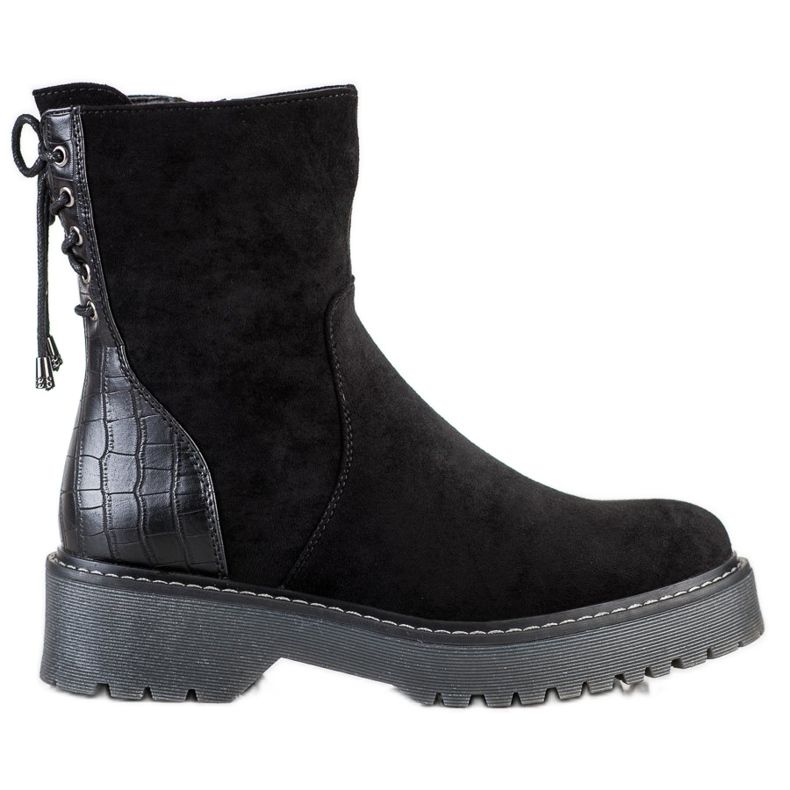 J. Star Zamszowe Workery Z Wiązaniem czarne