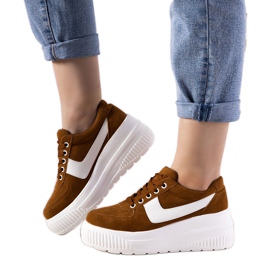 Brązowe sneakersy sportowe na wysokiej podeszwie Chillout