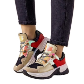 Złote sneakersy na wysokiej podeszwie Spring czarne