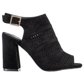 Renda Ażurowe Sandałki Na Słupku czarne