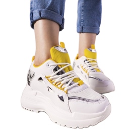 Biało żółte sneakersy snake Felicia białe