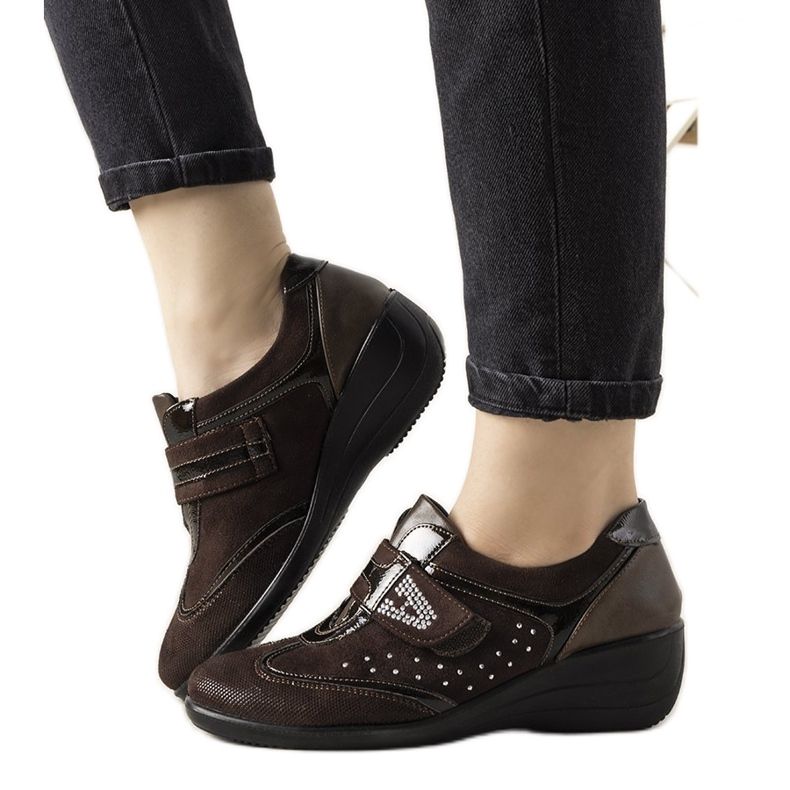 Brązowe Półbuty na koturnie Merante