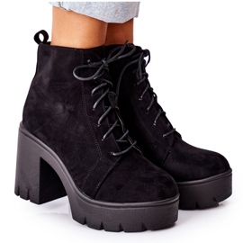 PS1 Ocieplane Botki Zamszowe na Słupku Czarne Direction