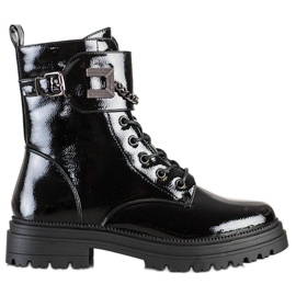 S. BARSKI Lakierowane Workery Z Łańcuszkiem S.BARSKI czarne