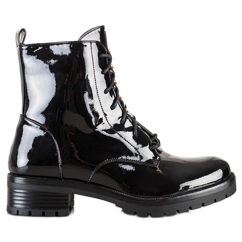 S. BARSKI Workery Z Lakierowanej Eko Skóry S.BARSKI czarne