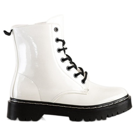 S. BARSKI Sznurowane Botki Na Platformie S.BARSKI białe