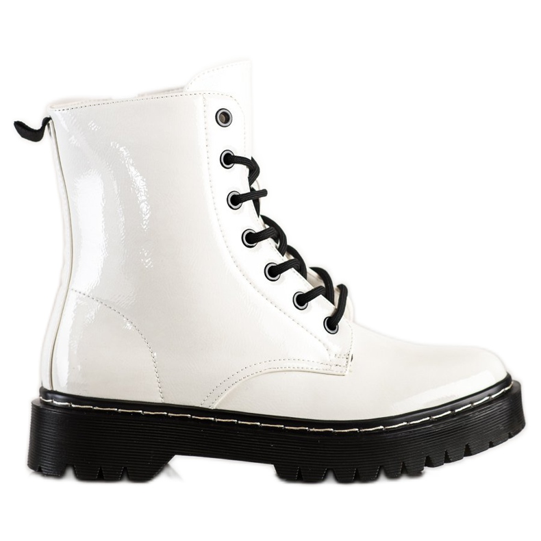 S. BARSKI Sznurowane Botki Na Platformie S.BARSKI białe