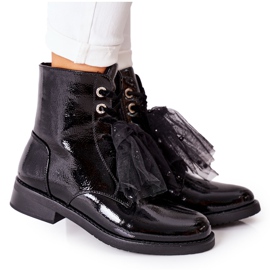 S.Barski Klasyczne Damskie Ocieplane Botki Lakierowane Czarne La Grotta