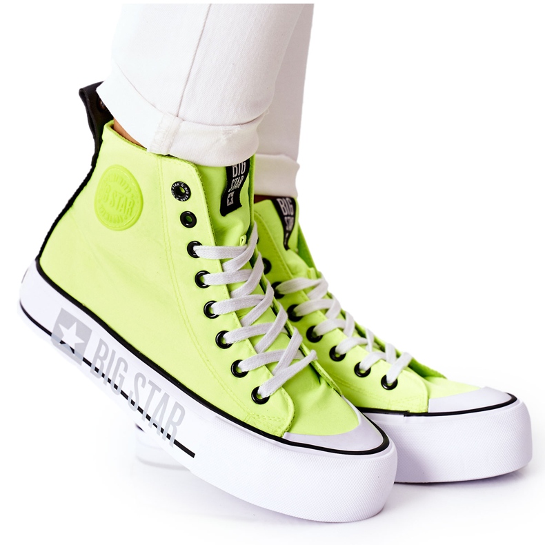 Wysokie Trampki Na Platformie Big Star II274015 Neonowe Żółte