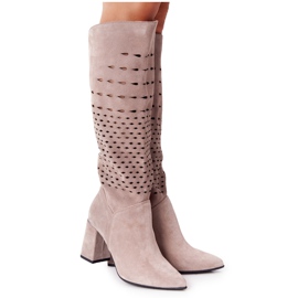 Ażurowe Kozaki Lewski Shoes 2847/B Beżowe beżowy