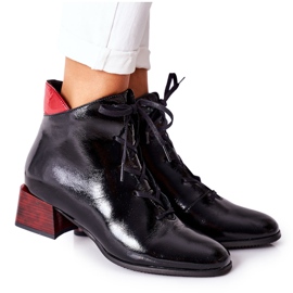 Skórzane Ocieplane Botki Na Obcasie Laura Messi Czarne 2202