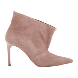 Marco Shoes Szpilki skórzane z wydłużonym przodem beżowy