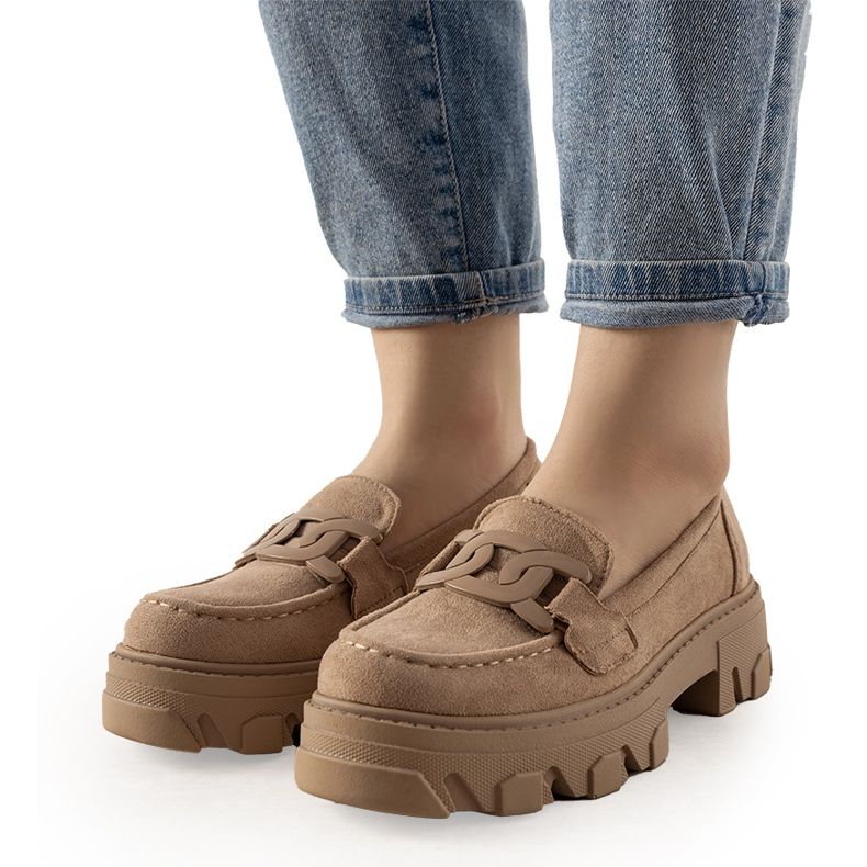 Beżowe mokasyny na wysokiej podeszwie Perla beżowy