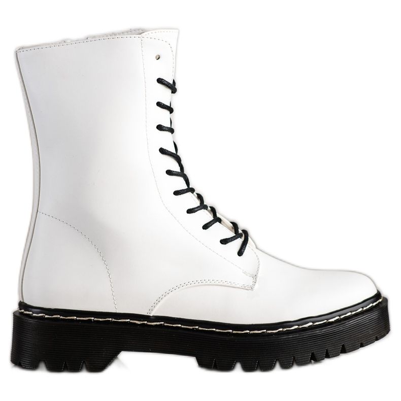 S. BARSKI Sznurowane Glany Na Platformie S.BARSKI białe