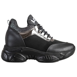 SHELOVET Modne Sneakersy Na Koturnie Love czarne