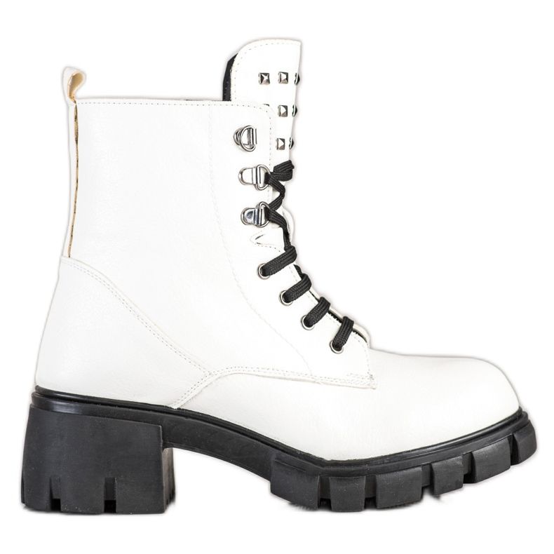 SHELOVET Modne Workery Z Ćwiekami białe