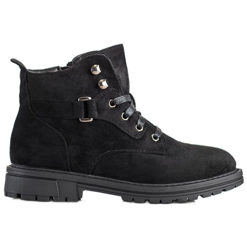 SHELOVET Sznurowane Botki Z Zamszu czarne
