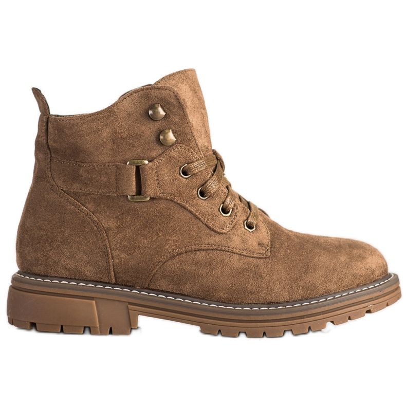 SHELOVET Sznurowane Botki Z Zamszu brązowe