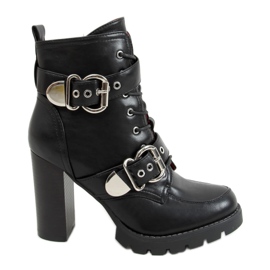Botki na szerokim obcasie czarne M556 Black