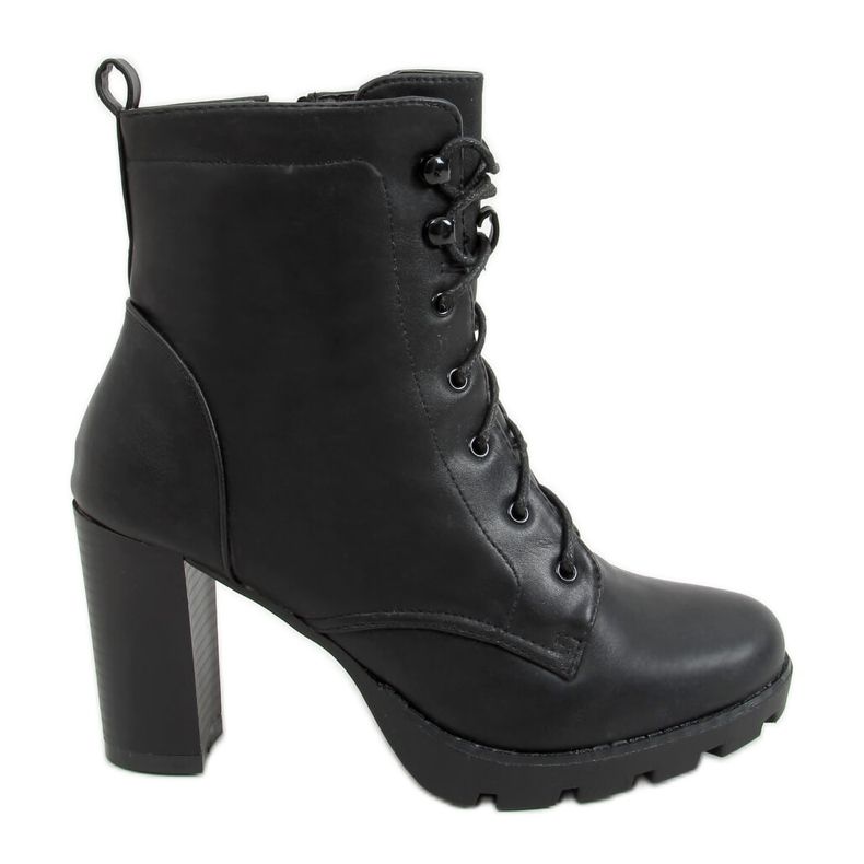 Botki na obcasie sznurowane czarne 77-152 Black