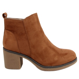 Botki na szerokim obcasie brązowe 9B1003 Khaki