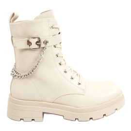 Workery z łańcuszkami beżowe RQ381 Beige beżowy