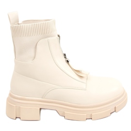 Botki ze skarpetkową cholewką beżowe 168-321 Beige beżowy