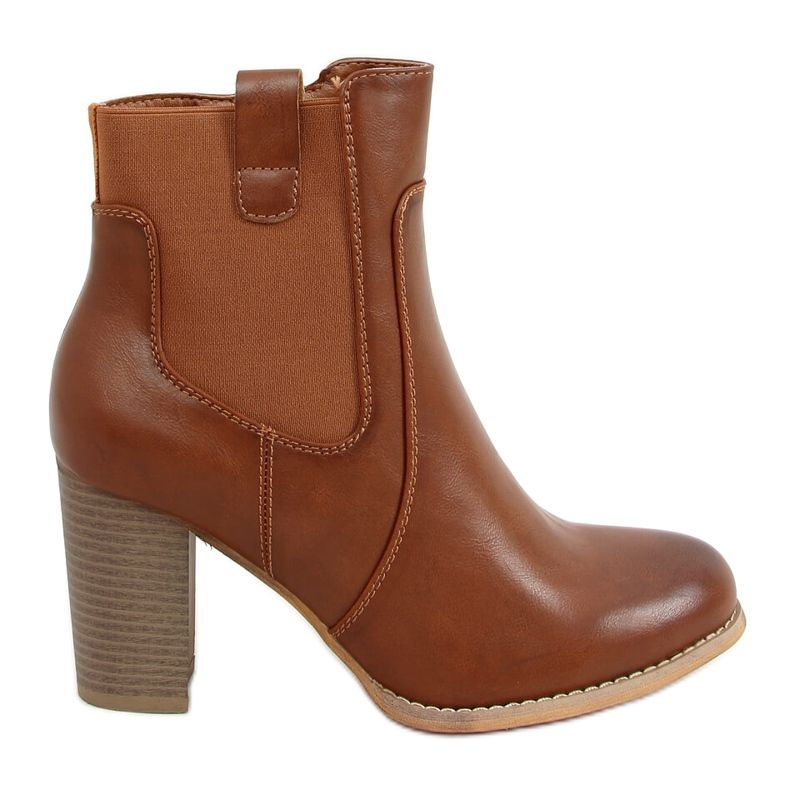 Botki na obcasie brązowe 3654 Camel