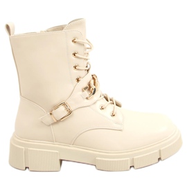 Botki militarne z łańcuszkiem beżowe HB-106 PU/BEIGE beżowy