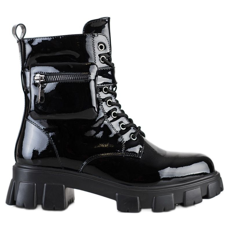 Weide Lakierowane Workery Z Kieszonką czarne