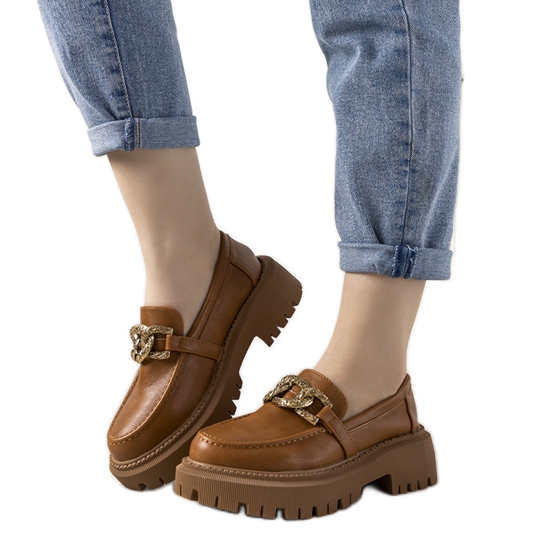 Camelowe mokasyny na wysokiej podeszwie Emili brązowe