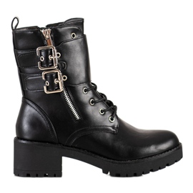 Cm Paris Czarne Workery Ze Sprzączkami