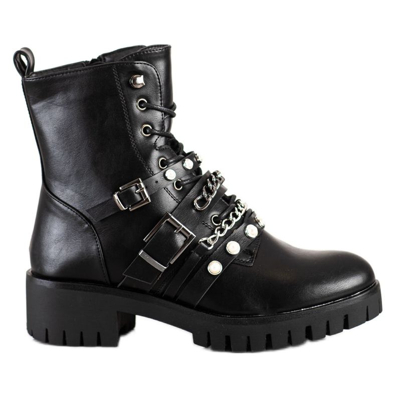 Cm Paris Modne Workery Z Perłami czarne