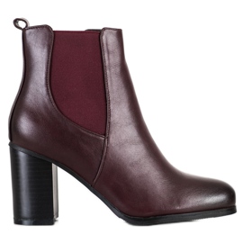 Renda Klasyczne Bordowe Botki Na Słupku bordowy