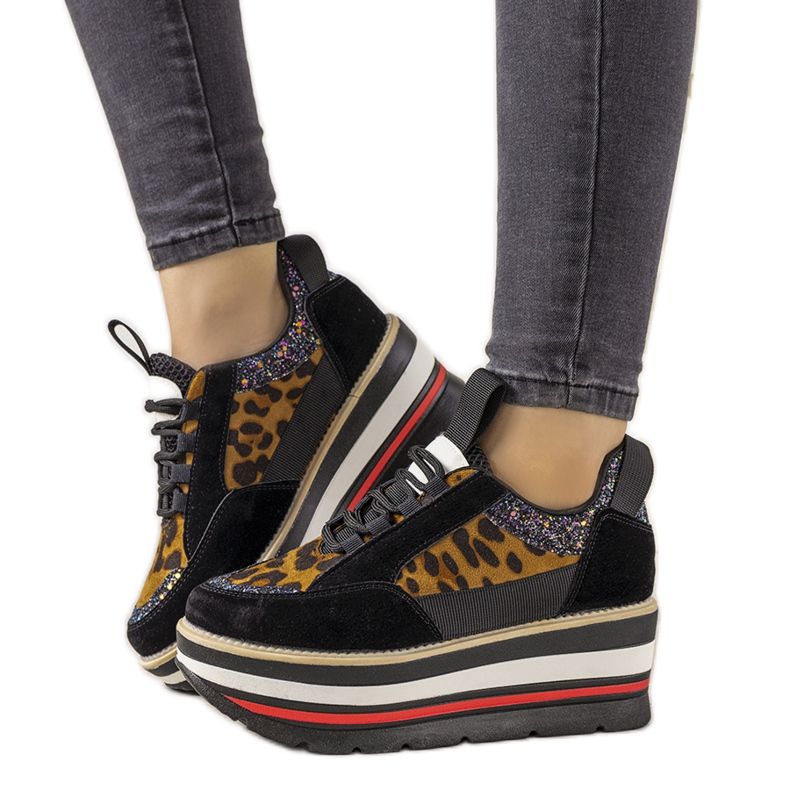 Czarne sneakersy na wysokiej podeszwie Debbi brązowe