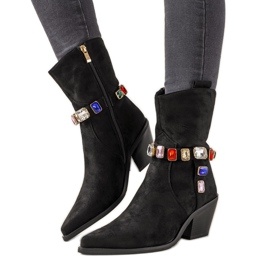 Czarne kowbojki ozdobione kolorowymi kamieniami Mabella