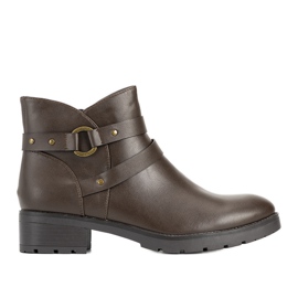 Brązowe gładkie botki płaskie z paskami Danisa