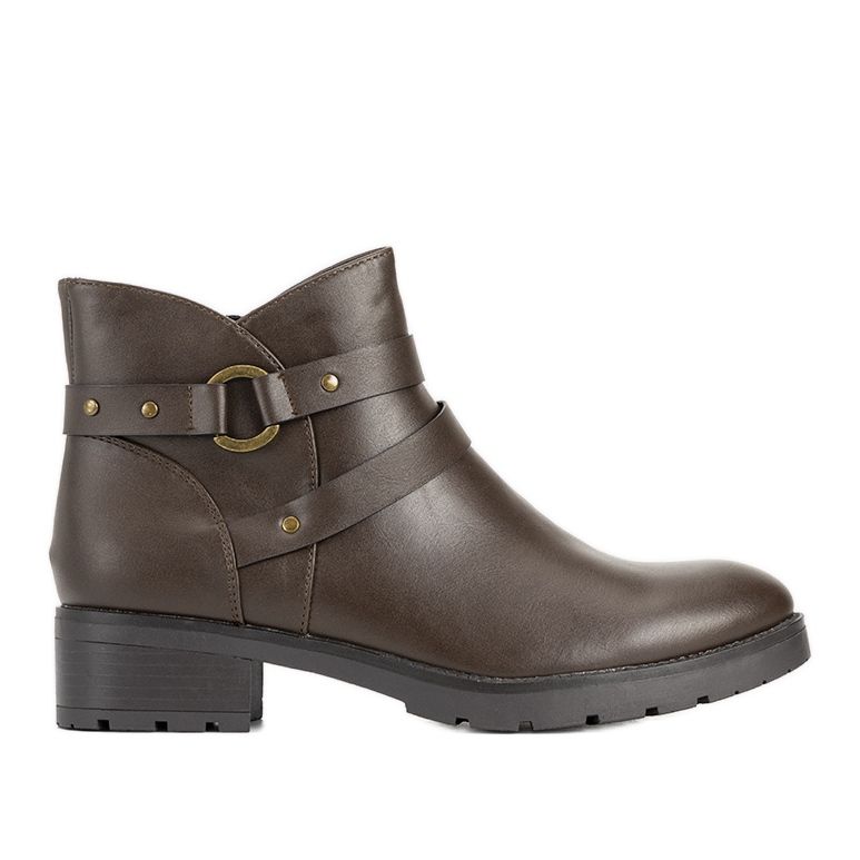 Brązowe gładkie botki płaskie z paskami Danisa