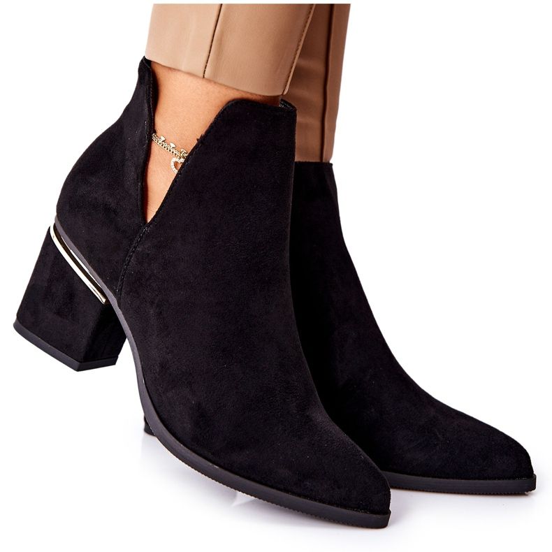 PS1 Damskie Zamszowe Botki Z Wycięciami Czarne Noel