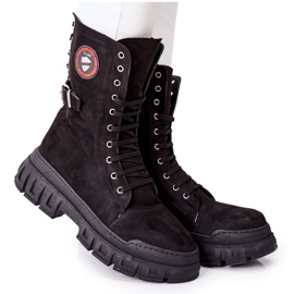 NAVY DOT Damskie Botki Trapery Workery Czarne Monope