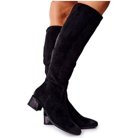 Vinceza Kozaki Damskie Na Obcasie Zamszowe Czarne Bolea