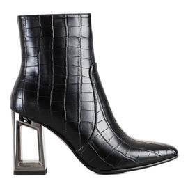 S. BARSKI Botki Z Ozdobnym Obcasem S.BARSKI czarne