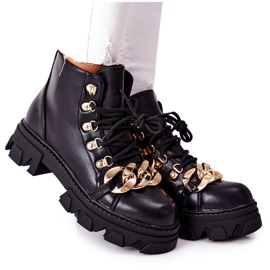 PS1 Damskie Ciepłe Trapery Botki z Łańcuchem Czarne Labri